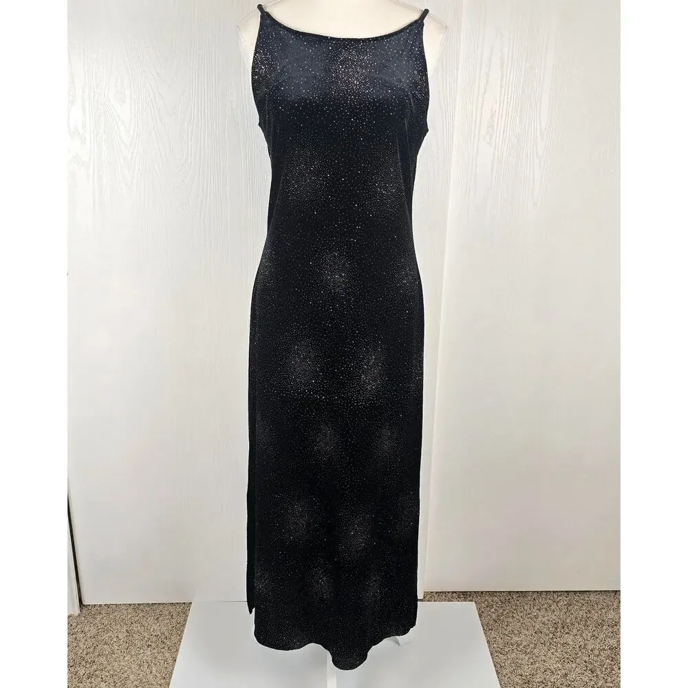 Limited Too Girls 7J Black Velvet Dress Starry Shimmering Bodycon Formal Y2K